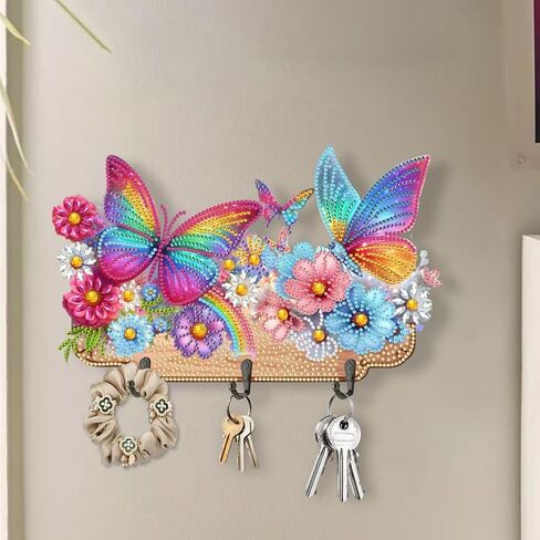 Diamond Art Kits for Adults, DIY Diamond Painting Key Holder for Wall with 3 Hooks for Hanging Keys, Sunglasses, Bag (Cats) in Saudi Arabia