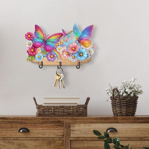 Diamond Art Kits for Adults, DIY Diamond Painting Key Holder for Wall with 3 Hooks for Hanging Keys, Sunglasses, Bag (Cats) in Saudi Arabia