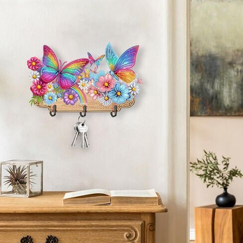 Diamond Art Kits for Adults, DIY Diamond Painting Key Holder for Wall with 3 Hooks for Hanging Keys, Sunglasses, Bag (Cats) in Saudi Arabia