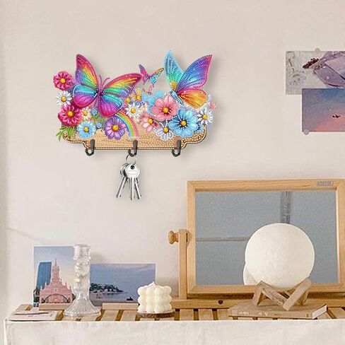 Diamond Art Kits for Adults, DIY Diamond Painting Key Holder for Wall with 3 Hooks for Hanging Keys, Sunglasses, Bag (Cats) in Saudi Arabia