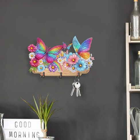 Diamond Art Kits for Adults, DIY Diamond Painting Key Holder for Wall with 3 Hooks for Hanging Keys, Sunglasses, Bag (Cats) in Saudi Arabia
