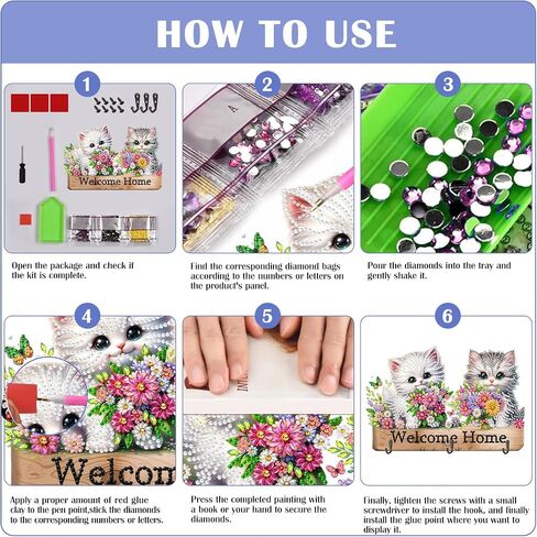 Diamond Art Kits for Adults, DIY Diamond Painting Key Holder for Wall with 3 Hooks for Hanging Keys, Sunglasses, Bag (Cats) in Kuwait
