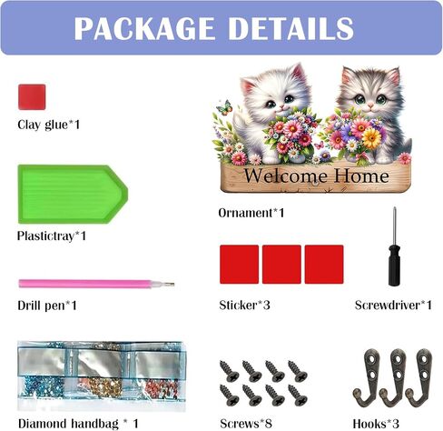 Diamond Art Kits for Adults, DIY Diamond Painting Key Holder for Wall with 3 Hooks for Hanging Keys, Sunglasses, Bag (Cats) in Kuwait