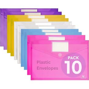 5 Pack Plastic Envelopes, Folders for Documents, Poly Envelopes A4/US Letter Size, Plastic File Folders with Label Pocket, File Envelopes for School, Office & Home, 5 Assorted Colors in Saudi Arabia