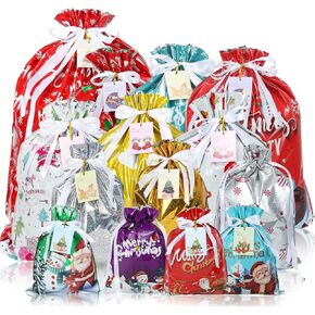 YAEYIA 38PCS Christmas Gift Bags, Holiday Gift Bags Set with Tags, Christmas Drawstring Bags with Festive Patterns，Jumbo/Extra Large/Large/Medium/Small Size in Saudi Arabia
