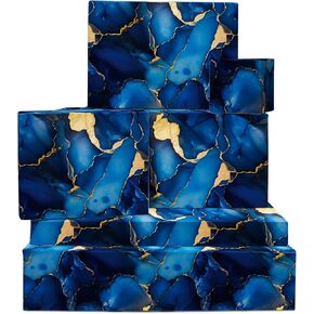 Central 23 Blue و Gold Wrapp Paper - 6 صفائح من التفاف الهدايا الأنيق - ورق الرخام - لقضاء عطلة عيد ميلاد عيد الميلاد - يأتي مع ملصقات in Kuwait