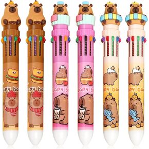 Ohjijinn Capybara Multicolor Ballpoint Pens 10 in 1 Retractable 0.7 mm Cute Animals Capybara School Supplies Fun Pens for Kids Birthday Teen Gifts (6) in Kuwait