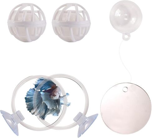 ألعاب Betta Fish ، 2 PCS Fish Exercy Ring و Nitrine Calls Set ، مجموعة لعبة Betta Mirror ، حلقة التغذية مع كوب الشفط ، ملحقات خزان الصيد للهدايا (أحمر) in Kuwait