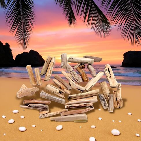 20 Pcs Natural Driftwood Pieces - Mixed-Size Beach Decor for DIY Crafts | Rustic Wood Slices and Branches for Vase Fillers, Photo Frames, Craft Supplies, Unfinished Natural Wood Crafts in Saudi Arabia