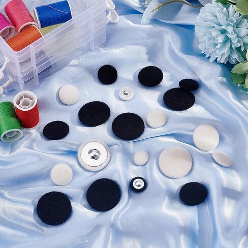 PH Pandahall 64pcs قطعة قماش مغطاة الأزرار ، 4 أحجام أزرار سطوع أبيض أسود 15 20 25 30 مم مستديرة الأزرار المصنوعة من الألمنيوم الزبدية لخياطة بدلات ملابس موحدة موحدة الحرف اليدوية in Saudi Arabia