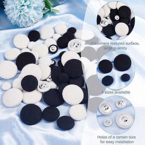PH Pandahall 64pcs قطعة قماش مغطاة الأزرار ، 4 أحجام أزرار سطوع أبيض أسود 15 20 25 30 مم مستديرة الأزرار المصنوعة من الألمنيوم الزبدية لخياطة بدلات ملابس موحدة موحدة الحرف اليدوية in Saudi Arabia