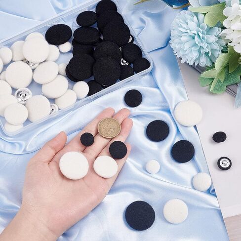 PH Pandahall 64pcs قطعة قماش مغطاة الأزرار ، 4 أحجام أزرار سطوع أبيض أسود 15 20 25 30 مم مستديرة الأزرار المصنوعة من الألمنيوم الزبدية لخياطة بدلات ملابس موحدة موحدة الحرف اليدوية in Saudi Arabia