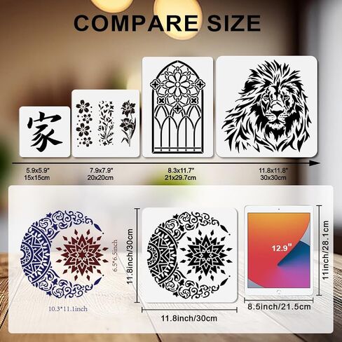 Mayjoydiy 2 PCS Mandala Sun and Moon Stencils قابلة لإعادة الاستخدام زهرة النجمة كوكب الستنسل للطلاء 11.8x11.8 بوصة قوالب الرسم مع فرشاة الطلاء للقميص بطاقات الجدار الخشبي المنزل الديكور المنزل in Saudi Arabia