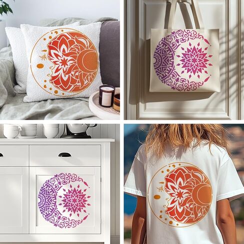 Mayjoydiy 2 PCS Mandala Sun and Moon Stencils قابلة لإعادة الاستخدام زهرة النجمة كوكب الستنسل للطلاء 11.8x11.8 بوصة قوالب الرسم مع فرشاة الطلاء للقميص بطاقات الجدار الخشبي المنزل الديكور المنزل in Saudi Arabia