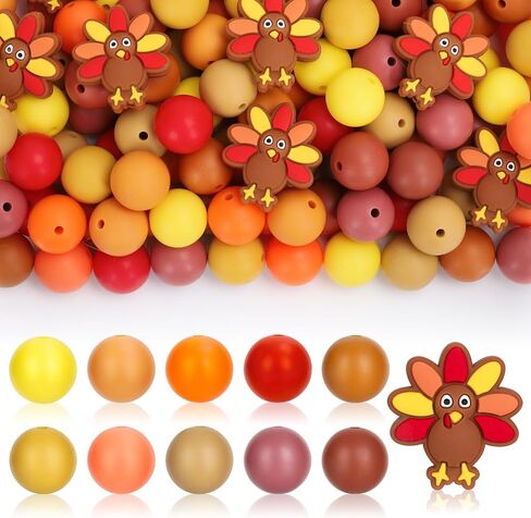 106pcs عيد الشكر سيليكون حبات بؤرية السقوط البرتقالي اللون البني الأصفر بني فضفاضة حبة مستديرة الفواصل لخريف DIY الحرف المجوهرات قلادة in Saudi Arabia