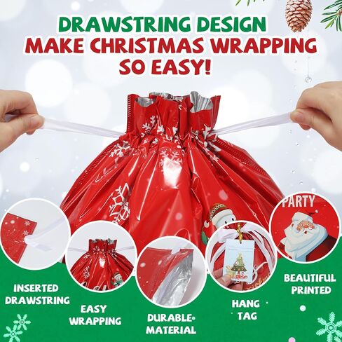 YAEYIA 38PCS Christmas Gift Bags, Holiday Gift Bags Set with Tags, Christmas Drawstring Bags with Festive Patterns，Jumbo/Extra Large/Large/Medium/Small Size in Saudi Arabia