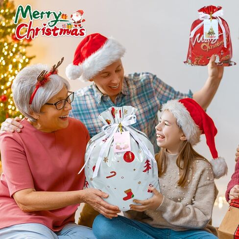 YAEYIA 38PCS Christmas Gift Bags, Holiday Gift Bags Set with Tags, Christmas Drawstring Bags with Festive Patterns，Jumbo/Extra Large/Large/Medium/Small Size in Saudi Arabia
