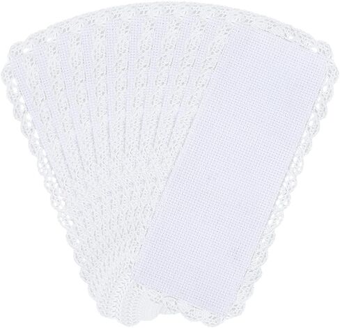 1 Box 10Pcs Cross Stitch Blank Bookmarks Embroidery Needlework Fabric 8 Inch Lace Edge Rectangle White Reading Linen Bookmark Felt Backing for Readers Beginners Crosstitch DIY Craft Supply in Saudi Arabia