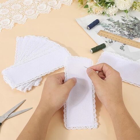 1 Box 10Pcs Cross Stitch Blank Bookmarks Embroidery Needlework Fabric 8 Inch Lace Edge Rectangle White Reading Linen Bookmark Felt Backing for Readers Beginners Crosstitch DIY Craft Supply in Saudi Arabia