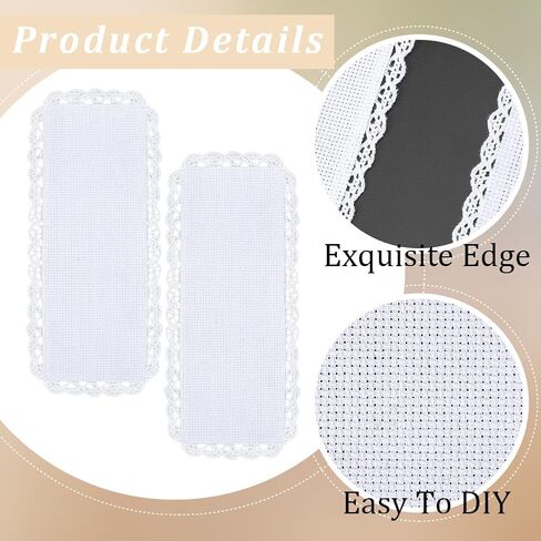 1 Box 10Pcs Cross Stitch Blank Bookmarks Embroidery Needlework Fabric 8 Inch Lace Edge Rectangle White Reading Linen Bookmark Felt Backing for Readers Beginners Crosstitch DIY Craft Supply in Saudi Arabia