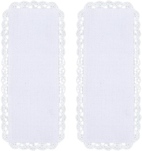 1 Box 10Pcs Cross Stitch Blank Bookmarks Embroidery Needlework Fabric 8 Inch Lace Edge Rectangle White Reading Linen Bookmark Felt Backing for Readers Beginners Crosstitch DIY Craft Supply in Saudi Arabia