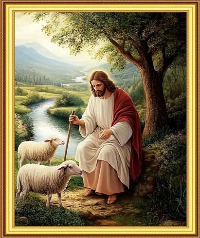 مجموعات Foxnyart مختومة Cross Stitch مجموعة كاملة من مجموعات بداية الإبرة التطريز للمبتدئين البالغين 11CT أنماط التطريز الفنية الحرف الإبرة DIY KIT-SHEPHERD تحت شجرة يسوع 16 × 20 بوصة in Kuwait