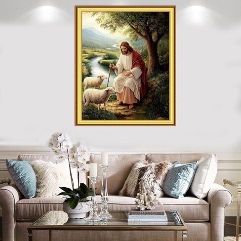 مجموعات Foxnyart مختومة Cross Stitch مجموعة كاملة من مجموعات بداية الإبرة التطريز للمبتدئين البالغين 11CT أنماط التطريز الفنية الحرف الإبرة DIY KIT-SHEPHERD تحت شجرة يسوع 16 × 20 بوصة in Kuwait