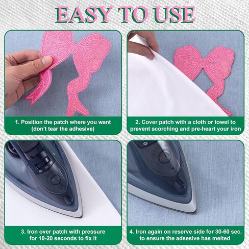 4psc Glitter Large Bow Patches for Jackets, Sweatshirt Side Bowknot Embroidered Patch, Iron on/Sew on Bow Applique for Hoodies Shirts Pants Backpacks- Pink & Green in Saudi Arabia