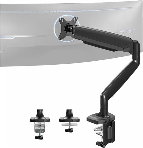 Single Piece Extra Wide 40 Inch Computer Monitor Desk Stand with Pneumatic Spring Arms - in Saudi Arabia