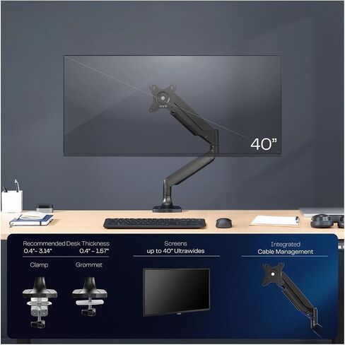 Single Piece Extra Wide 40 Inch Computer Monitor Desk Stand with Pneumatic Spring Arms - in Saudi Arabia
