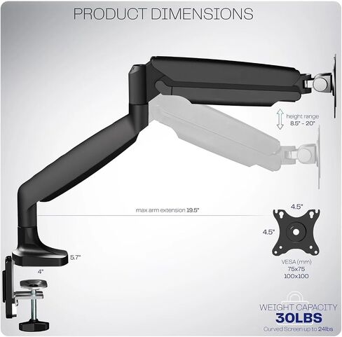 Single Piece Extra Wide 40 Inch Computer Monitor Desk Stand with Pneumatic Spring Arms - in Saudi Arabia