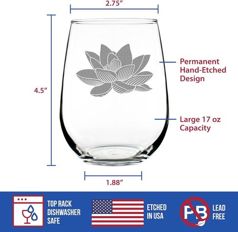 Lotus Stemless Wine Glass - Floral Themed Decor and Gifts for Flower Lovers - Large 17 Oz Glasses in Saudi Arabia