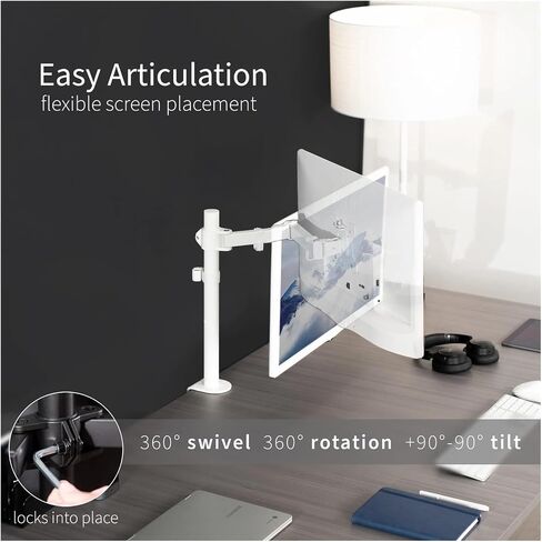 White Single Adjustable Monitor Desk Mount for 1 Computer Screen 38 Inch in Saudi Arabia