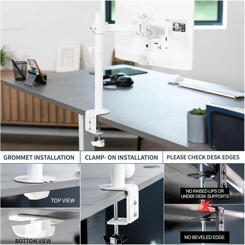 White Single Adjustable Monitor Desk Mount for 1 Computer Screen 38 Inch in Saudi Arabia