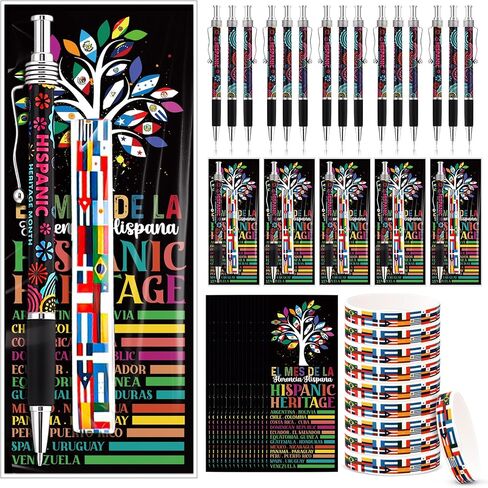 20 Sets Hispanic Heritage Month Party Favors Included Spanish Ballpoint Pens Rubber Bracelets with Flag Bookmarks for Classroom Student Gifts Spanish Heritage Month Party Supplies Decoration in Saudi Arabia