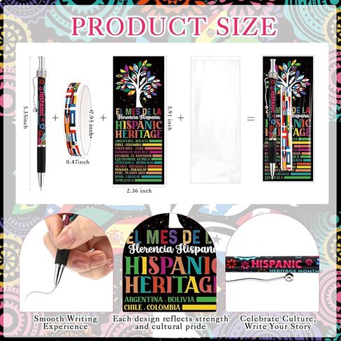 20 Sets Hispanic Heritage Month Party Favors Included Spanish Ballpoint Pens Rubber Bracelets with Flag Bookmarks for Classroom Student Gifts Spanish Heritage Month Party Supplies Decoration in Saudi Arabia