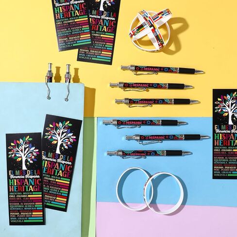 20 Sets Hispanic Heritage Month Party Favors Included Spanish Ballpoint Pens Rubber Bracelets with Flag Bookmarks for Classroom Student Gifts Spanish Heritage Month Party Supplies Decoration in Saudi Arabia