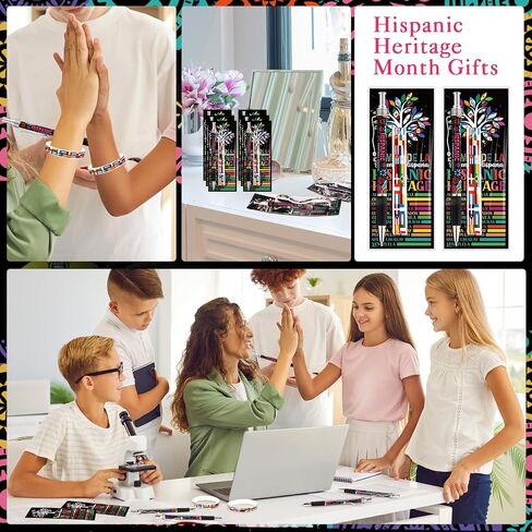 20 Sets Hispanic Heritage Month Party Favors Included Spanish Ballpoint Pens Rubber Bracelets with Flag Bookmarks for Classroom Student Gifts Spanish Heritage Month Party Supplies Decoration in Saudi Arabia