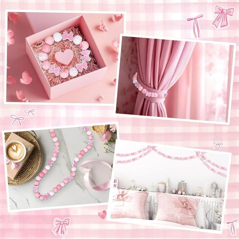 200Pcs Pink Bow Wooden Beads Cute Bowknot Shaped Wood Focal Beads Pink White Round Spot Plaid Craft Beads for Mother's Day Valentine's Day DIY Bracelet Necklace Making Supplies in Saudi Arabia
