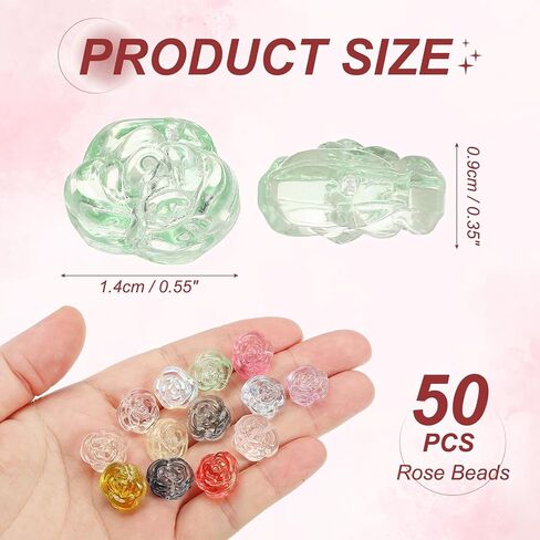 uxcell 50 Pcs Rose Beads, 0.55" Glass Flower Rose Charm Carved Loose Spacer Crystal Craft Beads for DIY Jewelry Making Bracelet Beading Projects Supplies, Green in Saudi Arabia