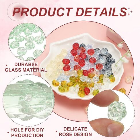 uxcell 50 Pcs Rose Beads, 0.55" Glass Flower Rose Charm Carved Loose Spacer Crystal Craft Beads for DIY Jewelry Making Bracelet Beading Projects Supplies, Green in Saudi Arabia