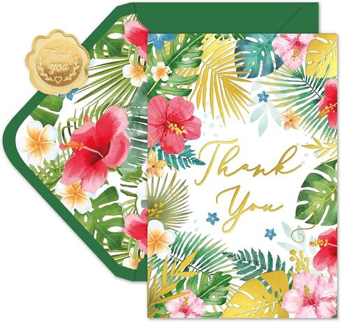 Whaline 24 Pack Hawaiian Thank You Cards Gold Foil Foil Tropical Flower in Saudi Arabia