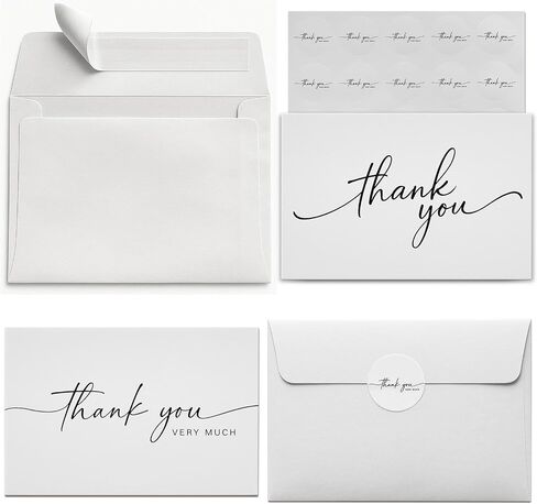 48 Pack Thank You Cards with White Envelopes and Matching Stickers,3x3.5 Inch Minimalistic Design,Printable, Mailing, suitable for Weddings, Business, Baby & Bridal Showers, Graduations & Funerals in Saudi Arabia