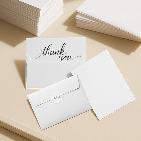 48 Pack Thank You Cards with White Envelopes and Matching Stickers,3x3.5 Inch Minimalistic Design,Printable, Mailing, suitable for Weddings, Business, Baby & Bridal Showers, Graduations & Funerals in Saudi Arabia