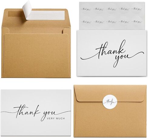 48 Pack Thank You Cards with White Envelopes and Matching Stickers,3x3.5 Inch Minimalistic Design,Printable, Mailing, suitable for Weddings, Business, Baby & Bridal Showers, Graduations & Funerals in Saudi Arabia