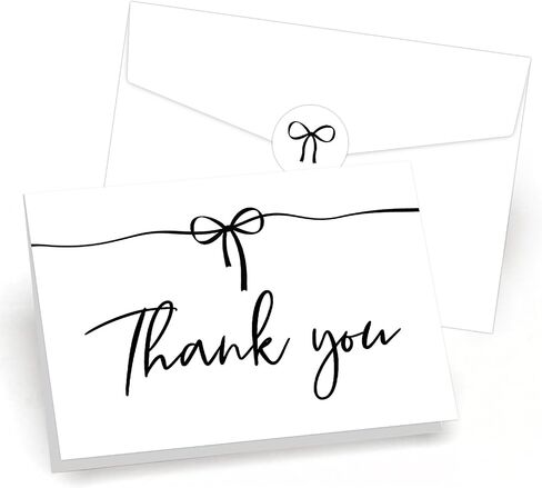 MATJOE 24Pack Bow Thank You Card Set with Envelopes and Stickers, 4×6Inch Black and White Bow Thank You Cards,Blank Note Cards for Weddings,Bridal Shower, Baby Showers,Birthday Party Supplies in Saudi Arabia