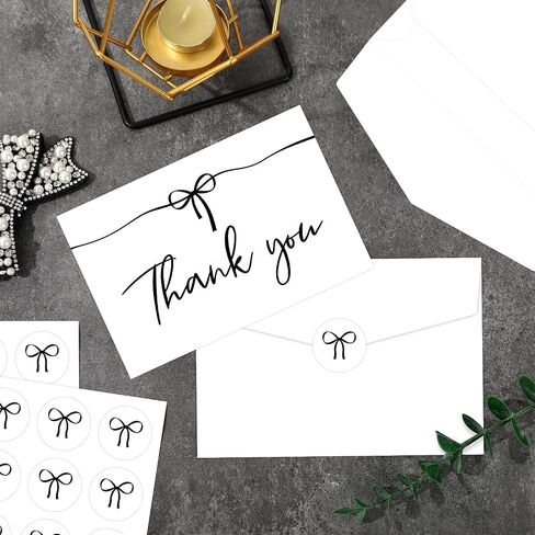 MATJOE 24Pack Bow Thank You Card Set with Envelopes and Stickers, 4×6Inch Black and White Bow Thank You Cards,Blank Note Cards for Weddings,Bridal Shower, Baby Showers,Birthday Party Supplies in Saudi Arabia
