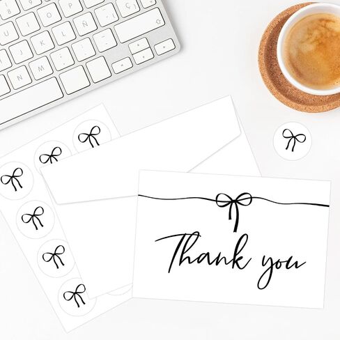 MATJOE 24Pack Bow Thank You Card Set with Envelopes and Stickers, 4×6Inch Black and White Bow Thank You Cards,Blank Note Cards for Weddings,Bridal Shower, Baby Showers,Birthday Party Supplies in Saudi Arabia