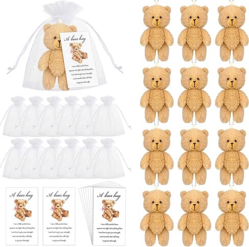 Zhanmai Set of 12 Mini Plush Smile Pocket Bears Gift Little Pocket Bear Card Organza Bags for Funeral Memorial Halloween Baby Shower Birthday Party Favors in Saudi Arabia