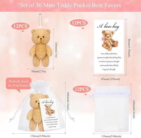 Zhanmai Set of 12 Mini Plush Smile Pocket Bears Gift Little Pocket Bear Card Organza Bags for Funeral Memorial Halloween Baby Shower Birthday Party Favors in Saudi Arabia